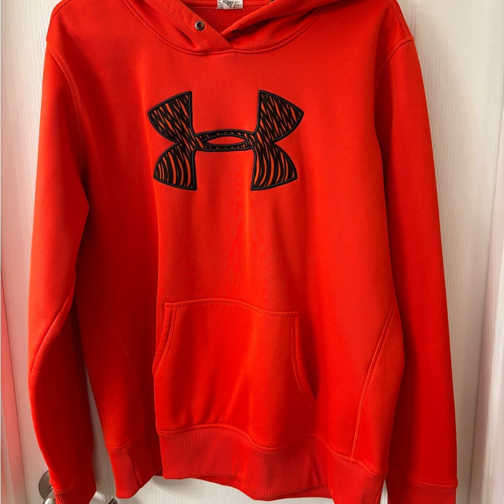 Ladies Under Armor Orange & Black Hooded Sweatshirt, Size Large